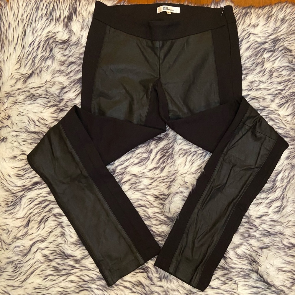 my tribe front panel vegan leather skinny pants